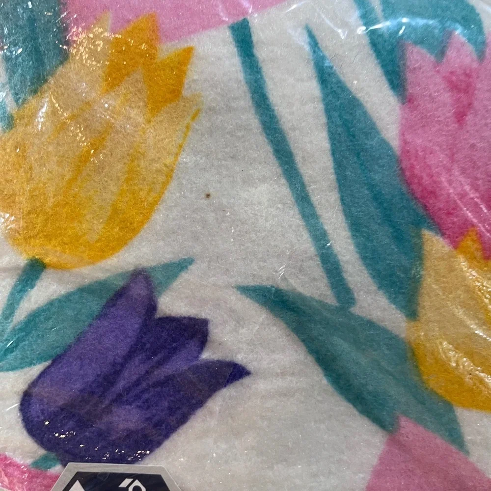Vtg Home Designs Tulips‎ Floral Print Blanket Queen King Made in USA 102x90 New